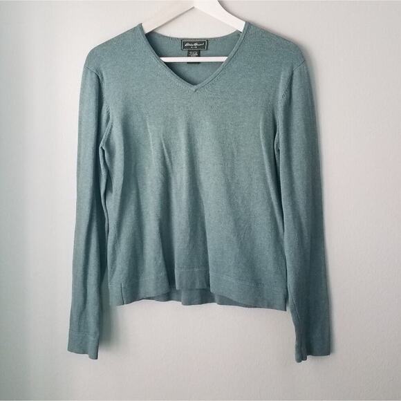 Y2k Eddie Bauer crop pullover sage green‎ S vneck sweater 90s 2000s basic - Picture 1 of 5